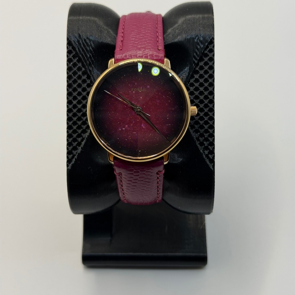 Fossil Prismatic Galaxy Watch Womens 34mm Burgundy Gold Leather ES4731 Celestial